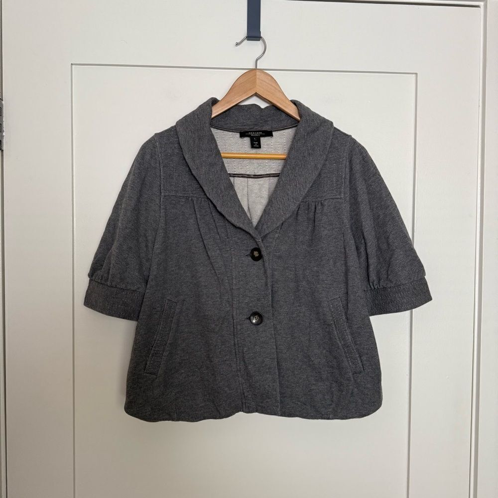 Weekend Max Mara Cardigan Jacket Womens Sz L Gray Button Up Short Sleeve Soft